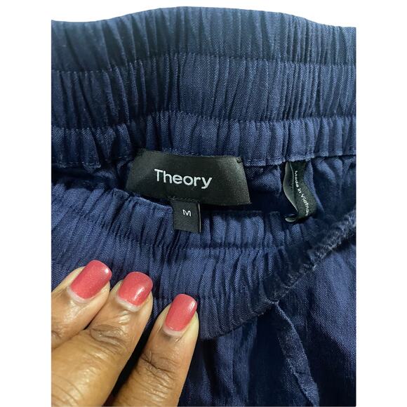 Theory‎ Pants Navy Sidonia Casual Linen Blend Ankle Straight Leg Basic Medium - Picture 5 of 10